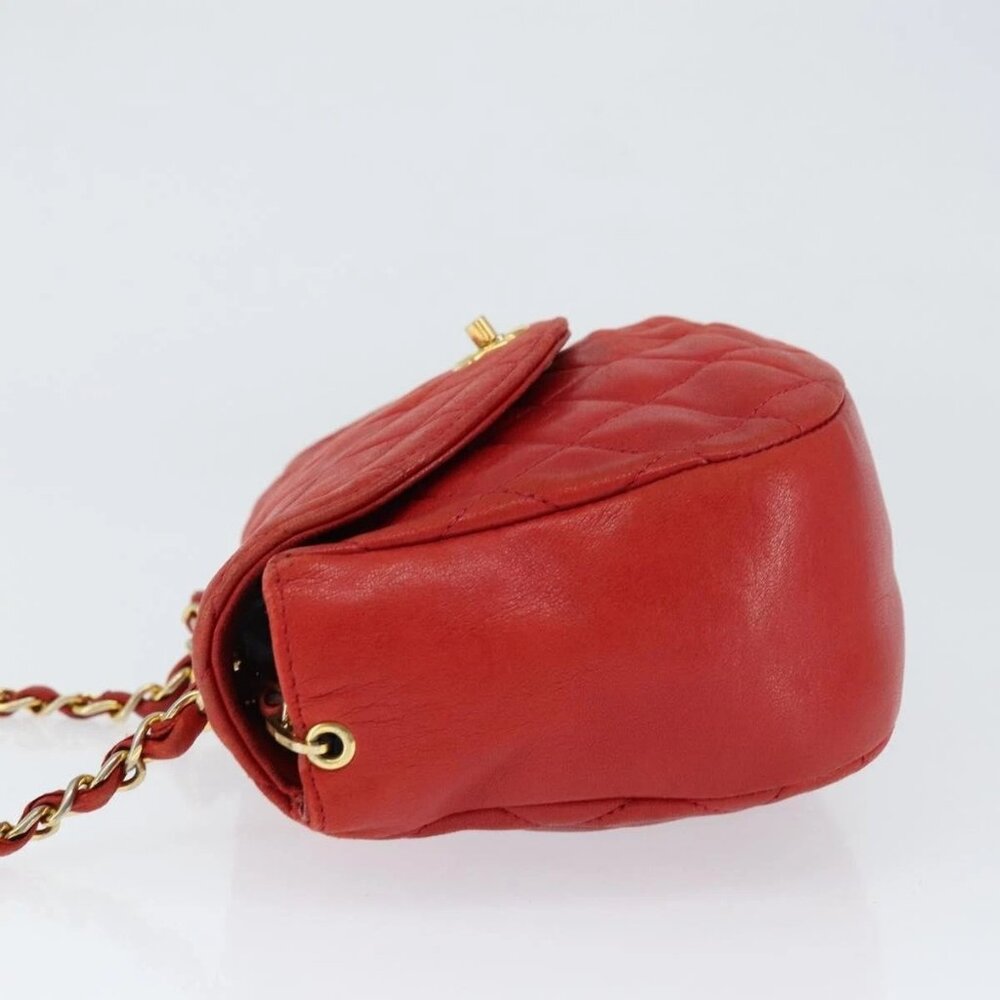 CHANEL Matelasse Chain Shoulder Bag Lamb Skin Red Gold CC Auth 149223 - Picture 5 of 15